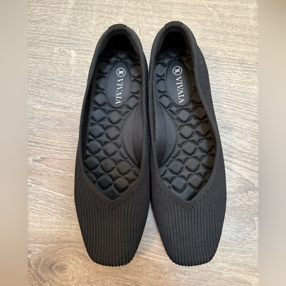 VIVAIA Lightweight Square-Toe V-Cut Flats Margot Walker Black Classic Size 38 - Picture 5 of 10